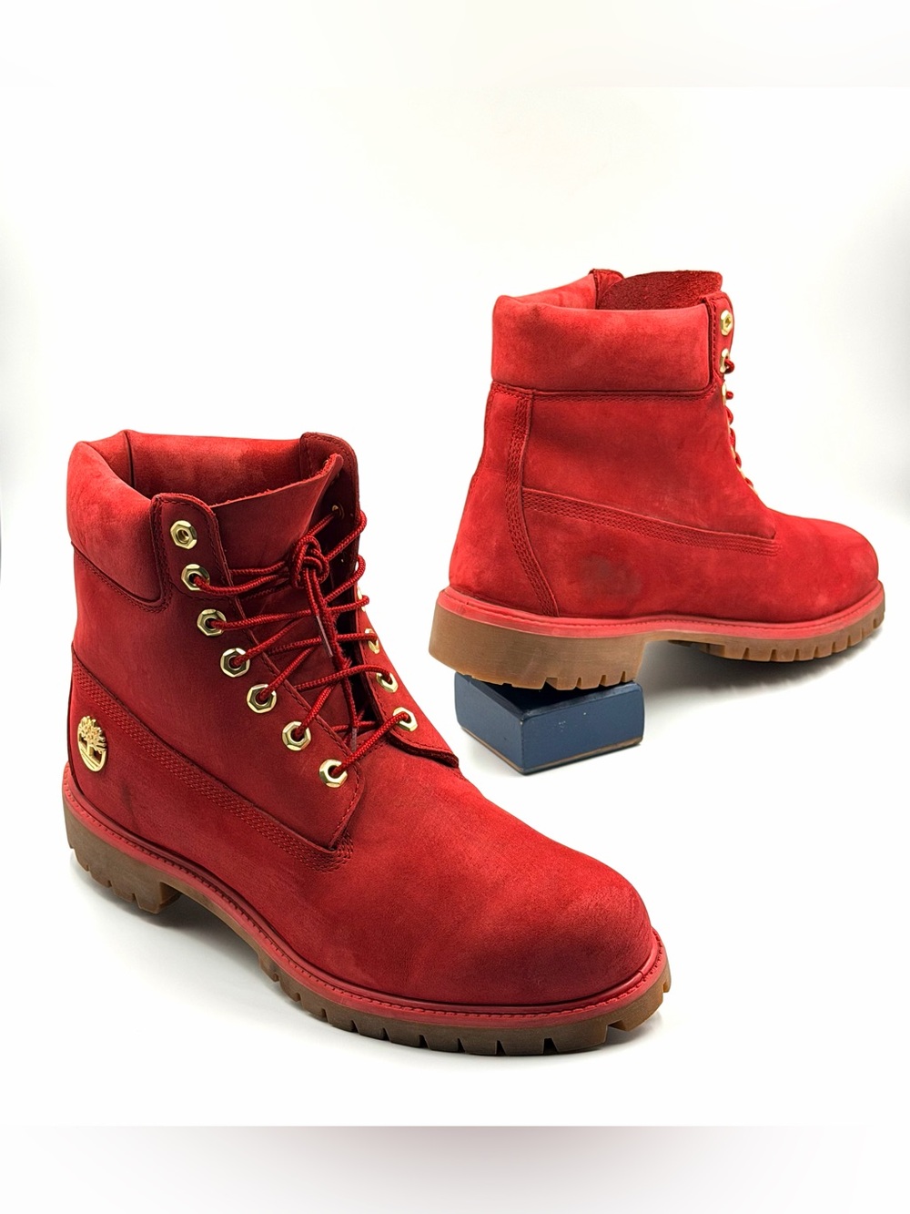 Timberland Men's Premium 6” Red Nubuck Waterproof Leather Boots - Picture 5 of 11